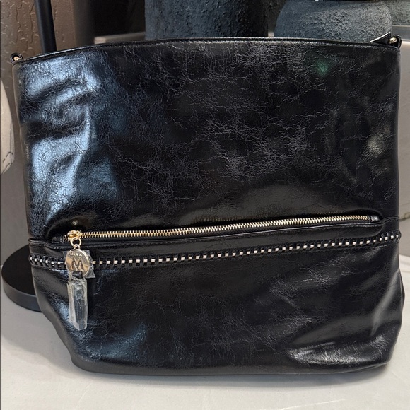 Mkf Collection Handbags - MIA K COLLECTION Chic Black Crossbody Bag with Gold Zipper Detail